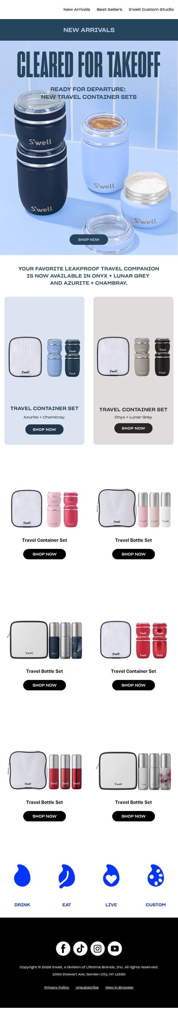 New Travel Container Sets email from S'well screenshot
