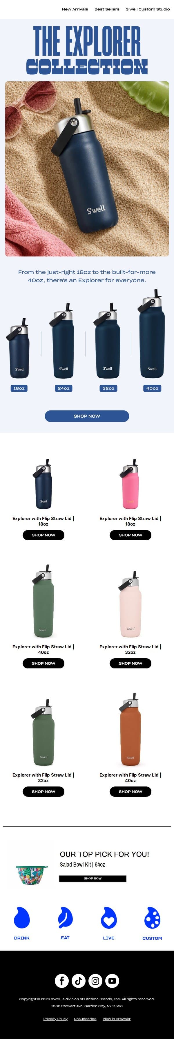 An Explorer For Every Need email from S'well screenshot