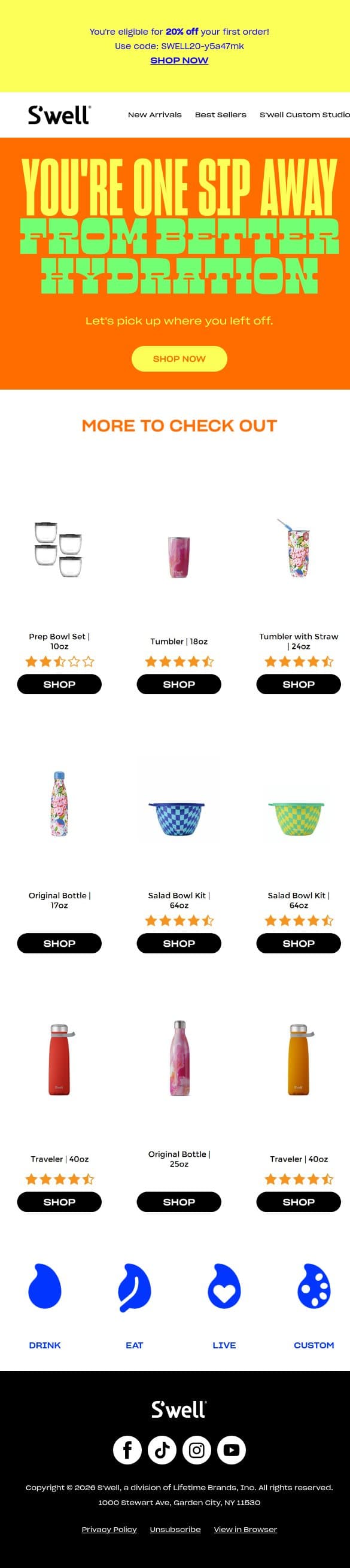 👀Looking for something? Enjoy 20% Off 👀 email from S'well screenshot