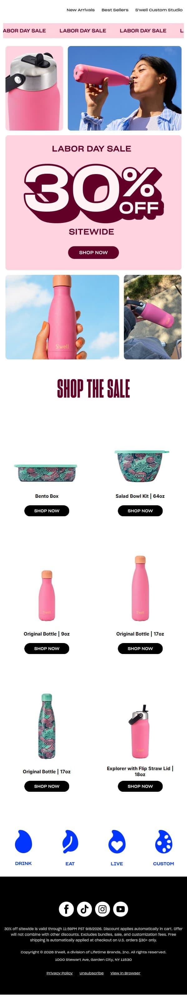 30% off Sitewide For Labor Day email from S'well screenshot