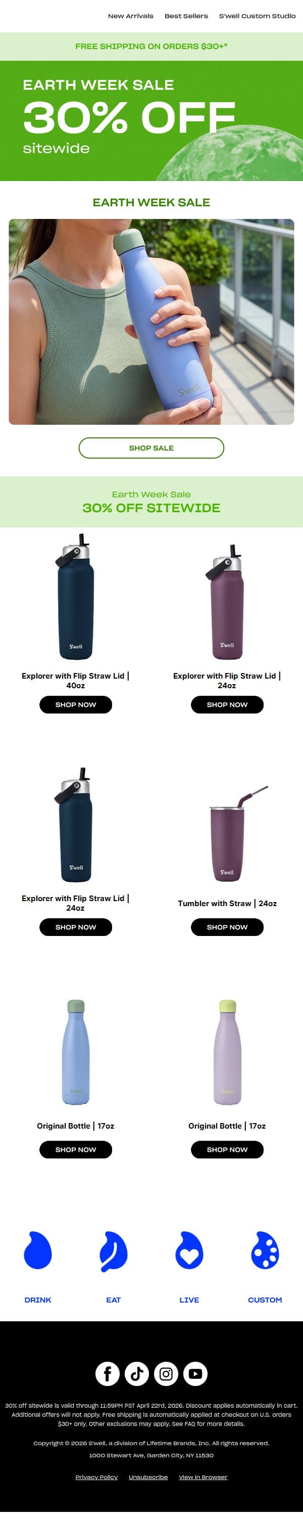 30% Off Sitewide: Earth Week Sale email from S'well screenshot