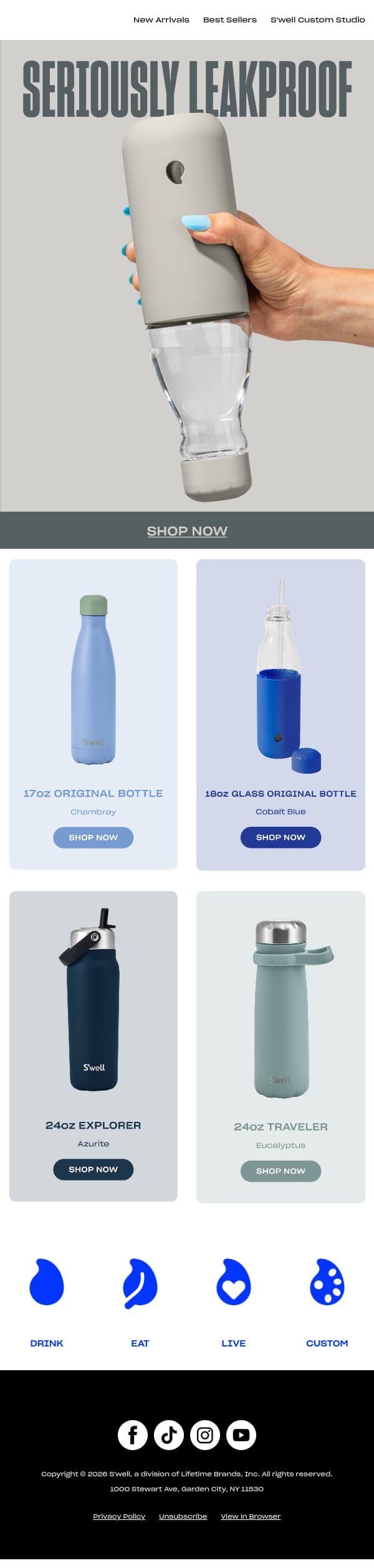 Leakproof Bottles You Can Trust email from S'well screenshot