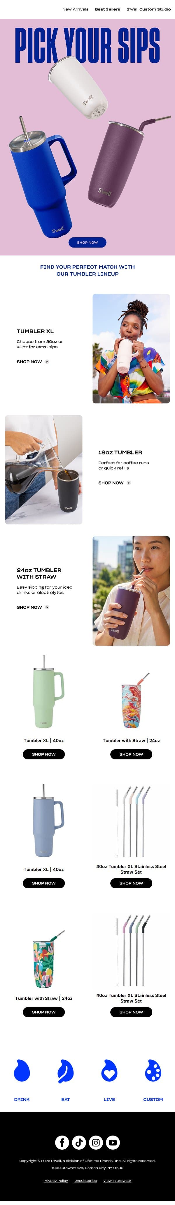 Three Sizes. No Wrong Choices. email from S'well screenshot