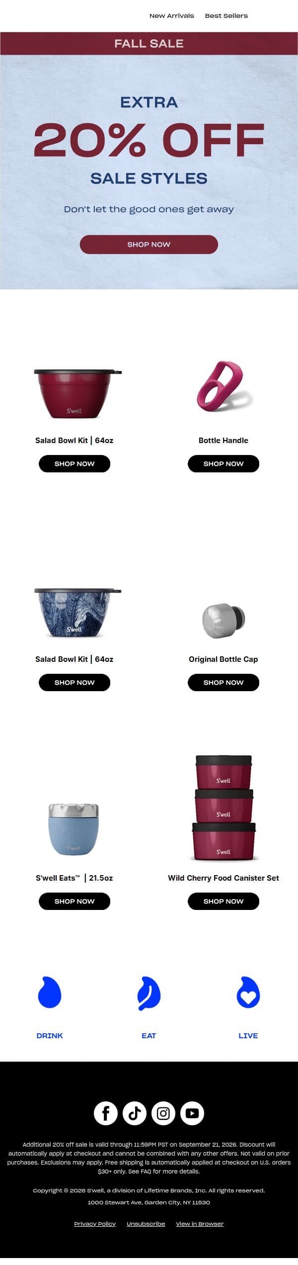 An Extra 20% Off? Yes Please email from S'well screenshot