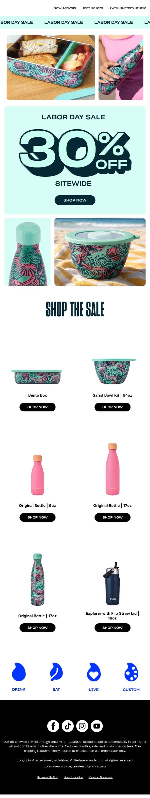 Get 30% Off Sitewide This Labor Day email from S'well screenshot