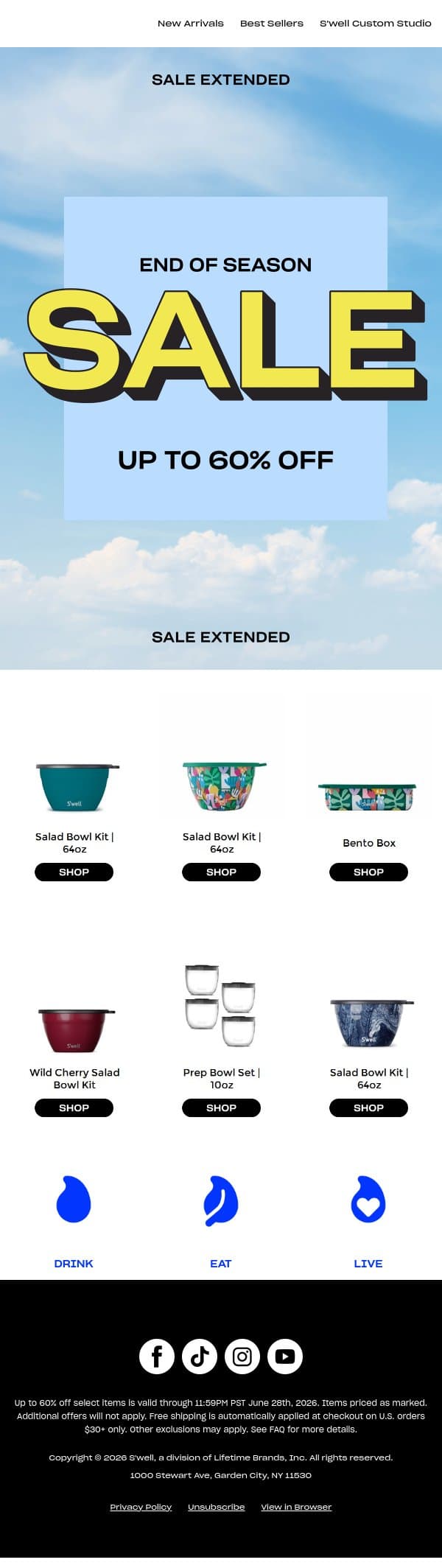 End Of Season Sale Extended! Up To 60% Off email from S'well screenshot