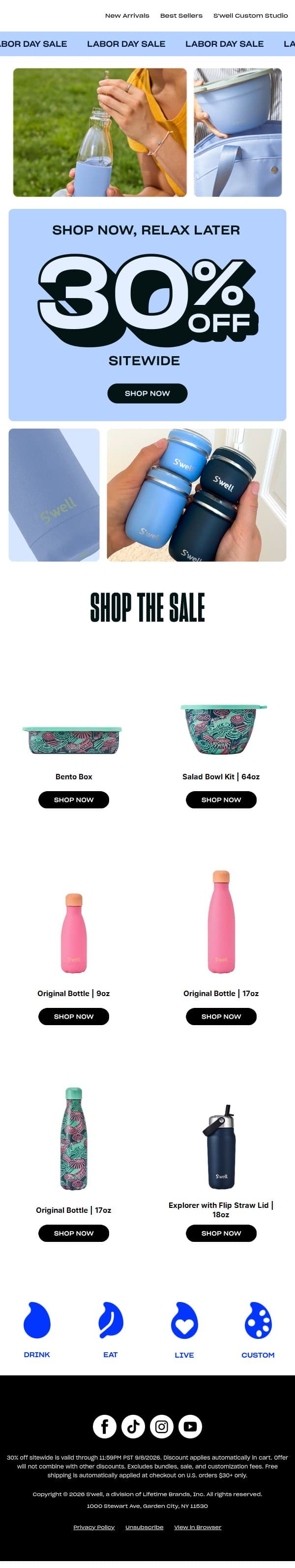30% Off Sitewide Is Happening Now email from S'well screenshot