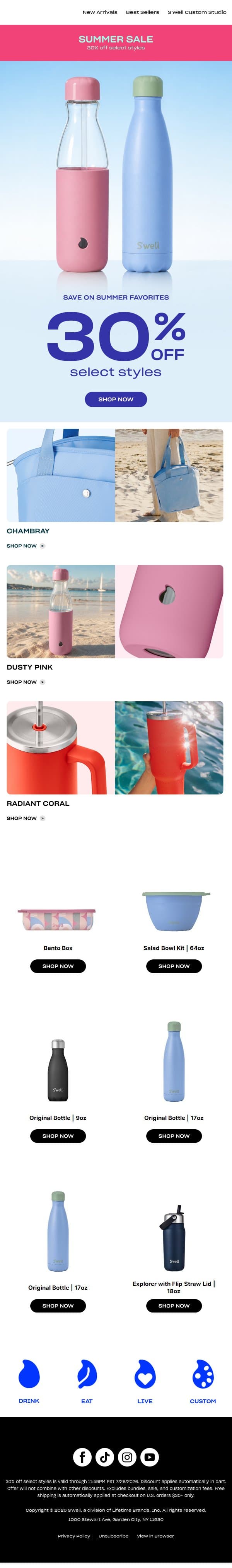 30% Off Your Summer Favorites email from S'well screenshot