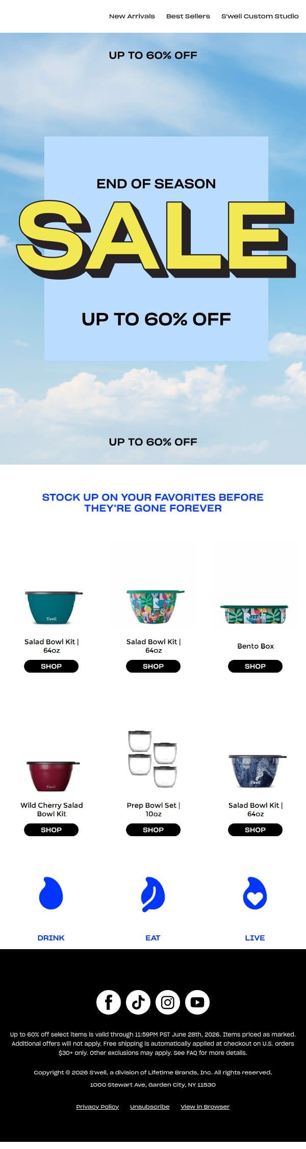 Up To 60% Off Ends Soon email from S'well screenshot