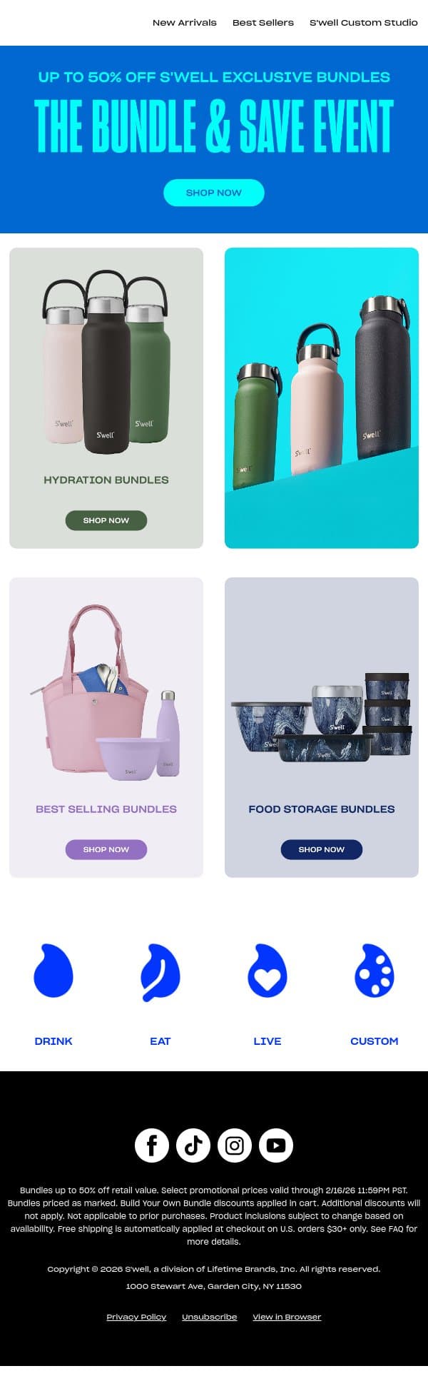 The Bundle & Save Event Is Back: Up To 50% off Bundles email from S'well screenshot