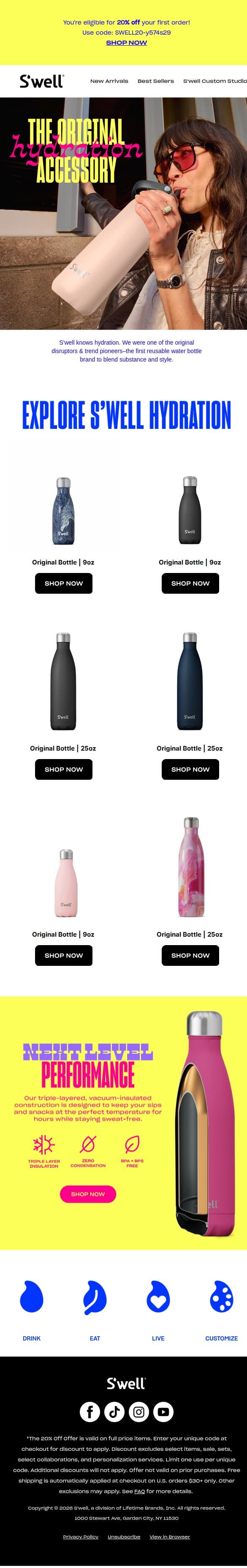 The Original Hydration Accessory Since 2010 email from S'well screenshot