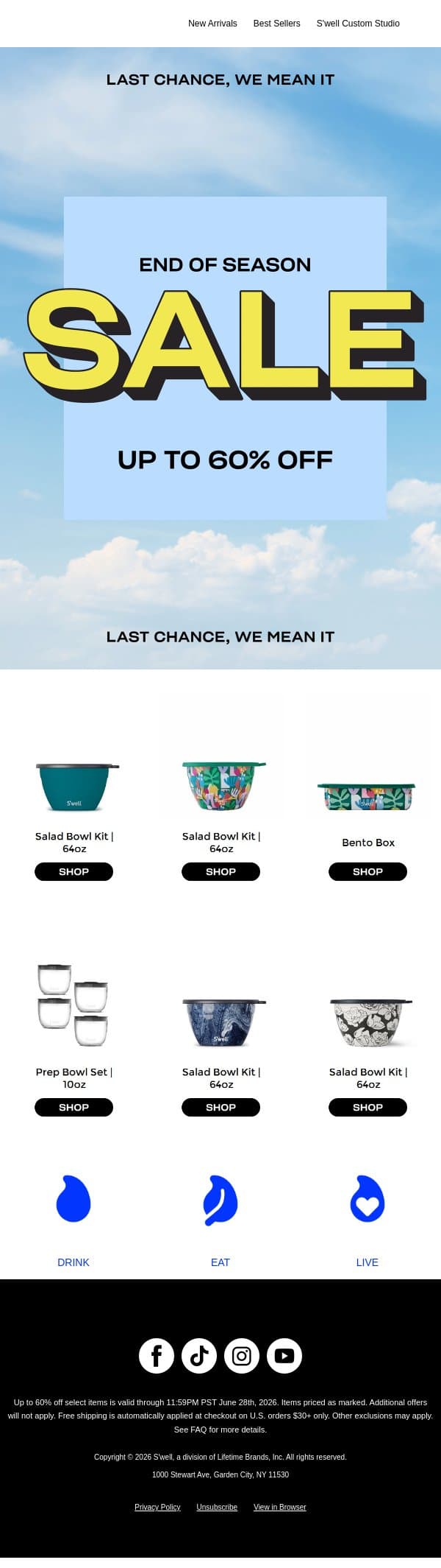 Up To 60% Off Ends Today email from S'well screenshot