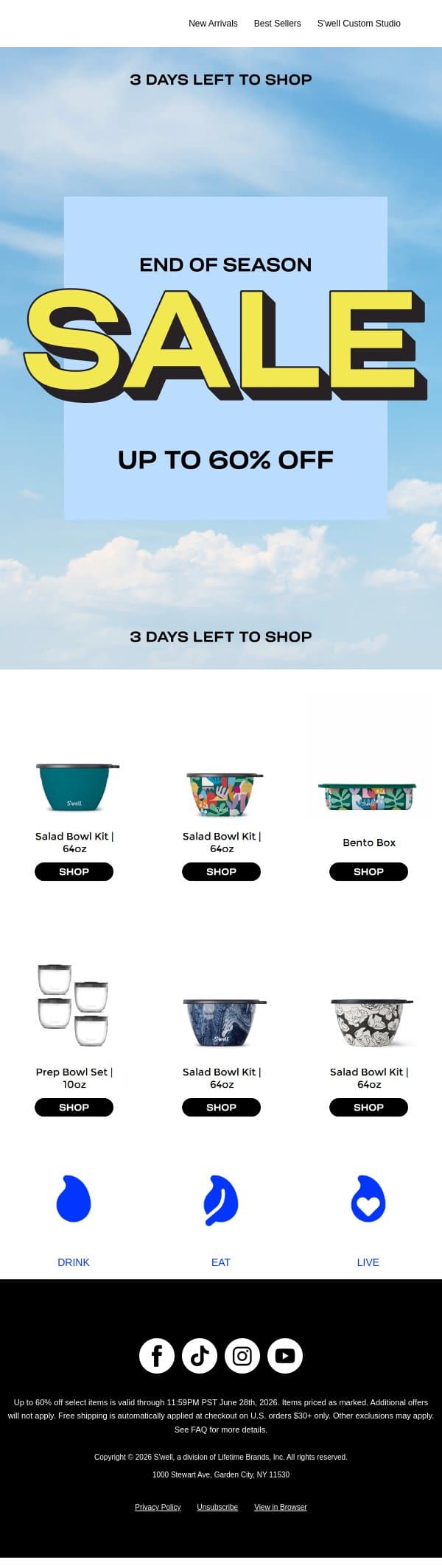 Don't Miss Up To 60% Off email from S'well screenshot