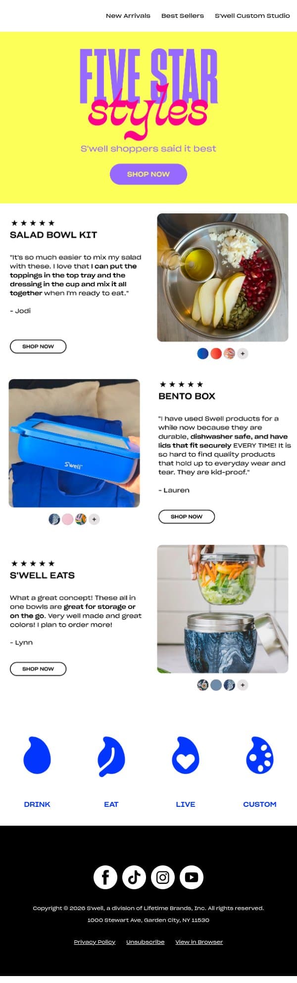 Rated 5 Stars By You email from S'well screenshot