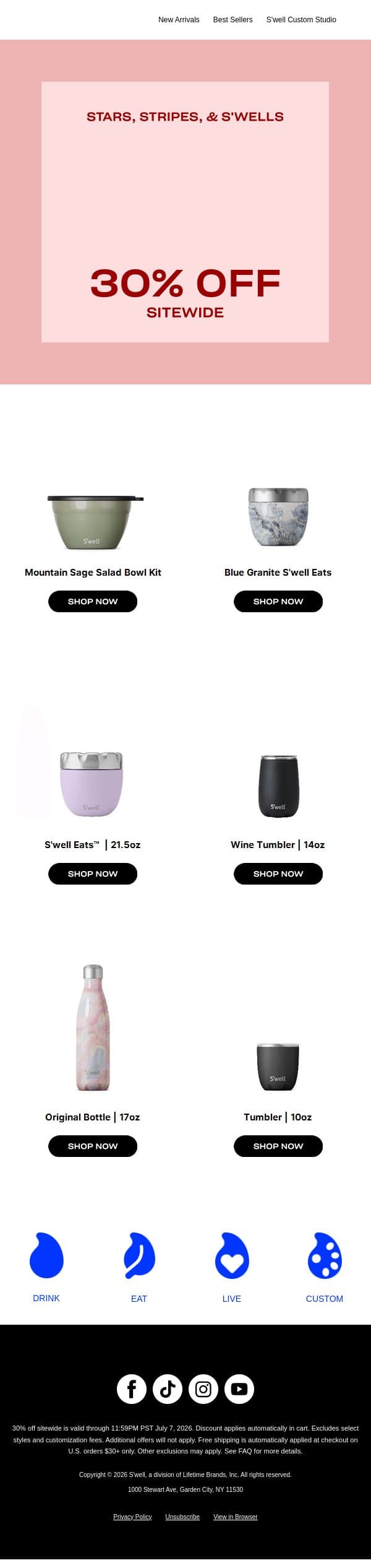 Summer's Best Savings Are Here: 30% Off Sitewide email from S'well screenshot