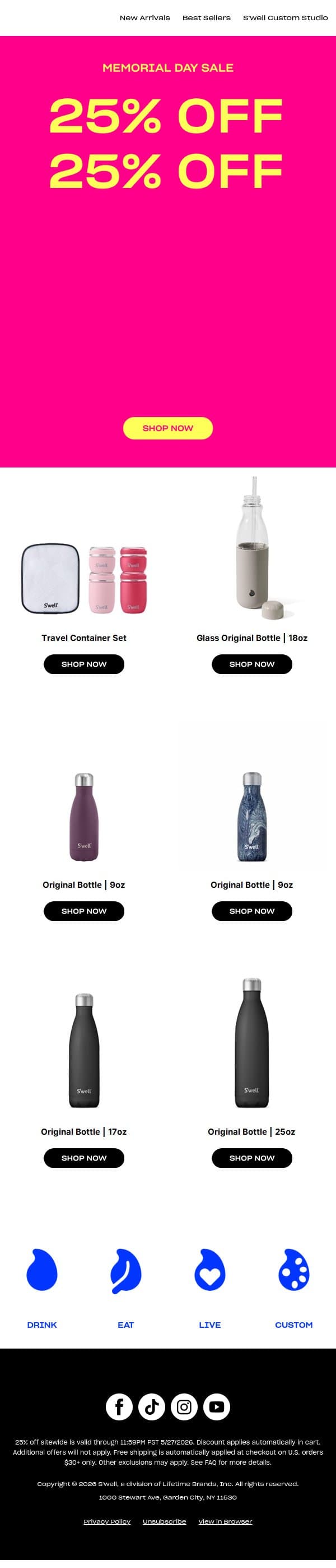 25% Off Sitewide Starts Now! email from S'well screenshot