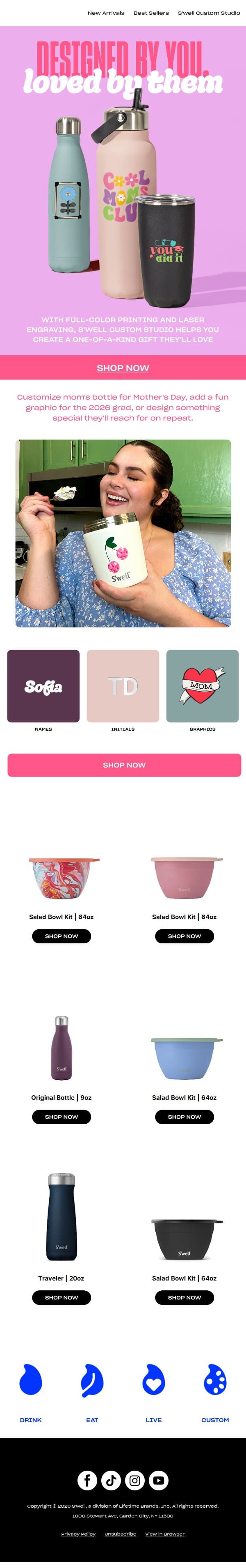 Upgrade Your Gifts With S'well Custom Studio email from S'well screenshot