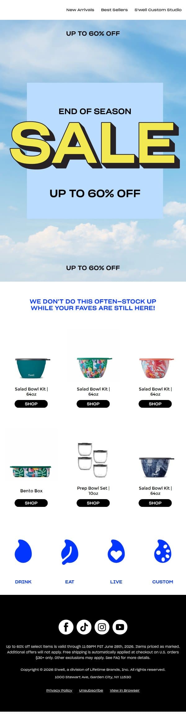 End Of Season Sale: Up To 60% Off email from S'well screenshot