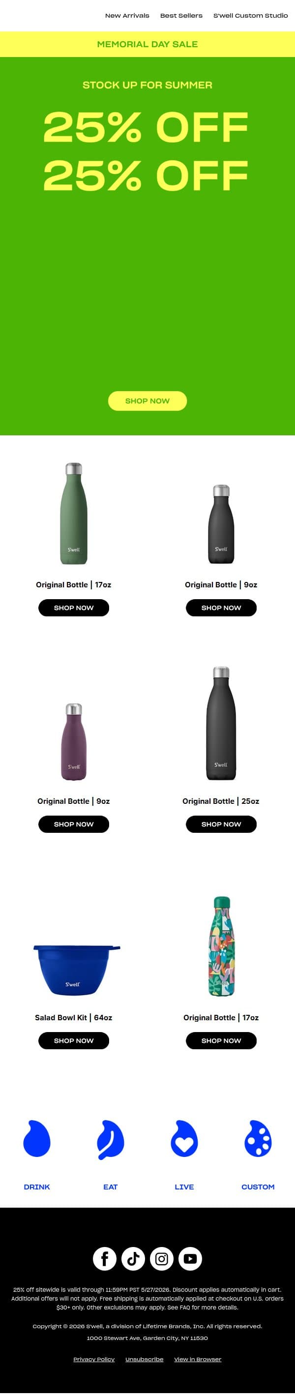 Stock Up For Summer With 25% Off Sitewide email from S'well screenshot