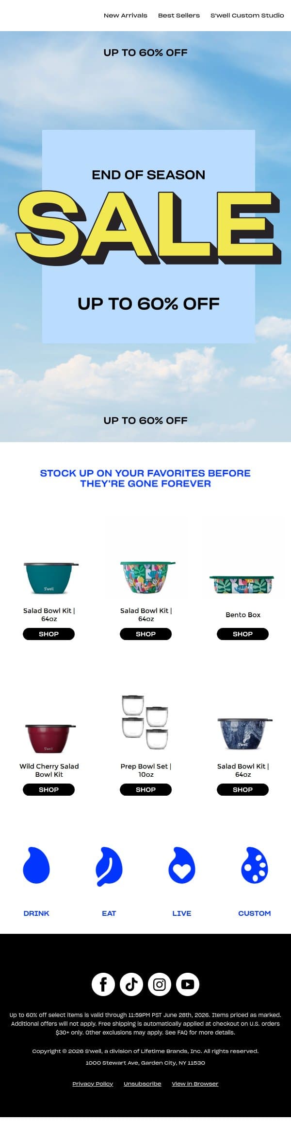 Get Up To 60% Off Before It's Gone email from S'well screenshot