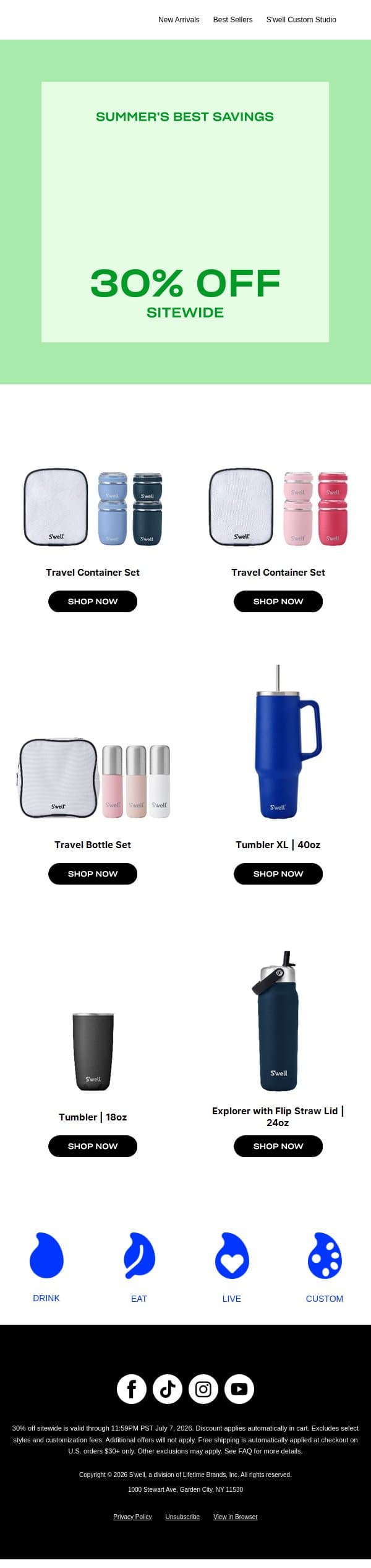 30% Off Sitewide Won't Last Forever email from S'well screenshot