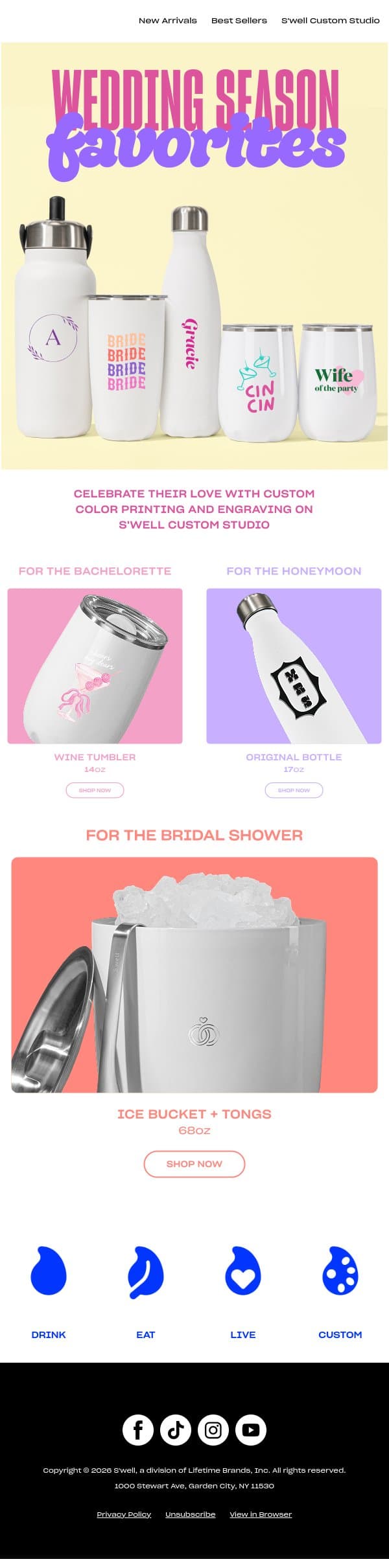 Custom Gifts For Every Wedding Moment email from S'well screenshot