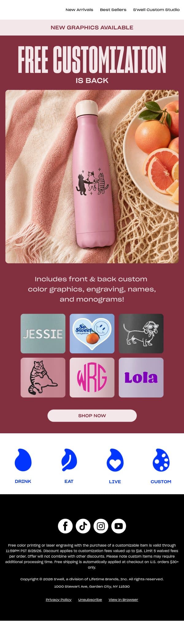 Customize A S'well For Free email from S'well screenshot