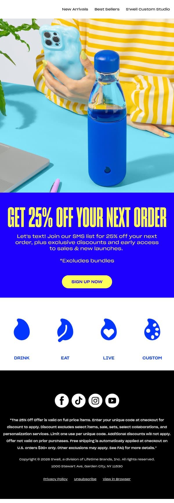 Want 25% Off Your Next Order? email from S'well screenshot