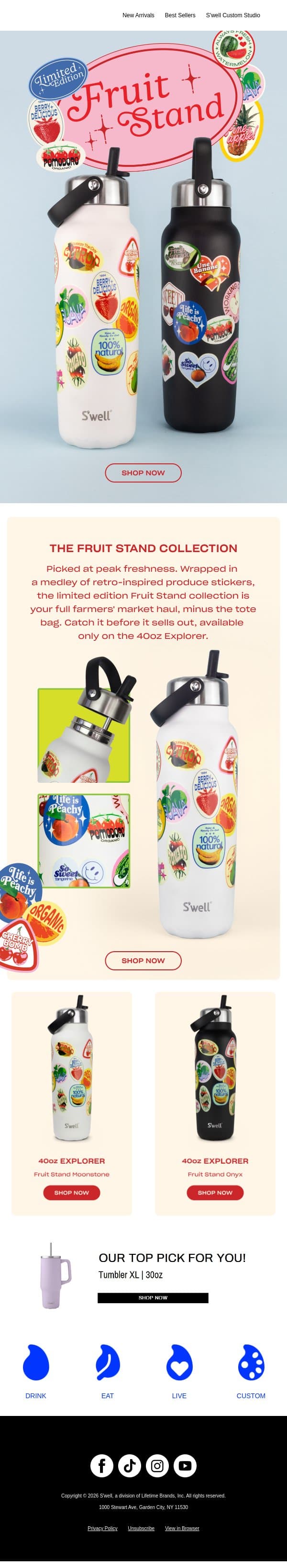 Freshly Picked: The Fruit Stand Collection email from S'well screenshot