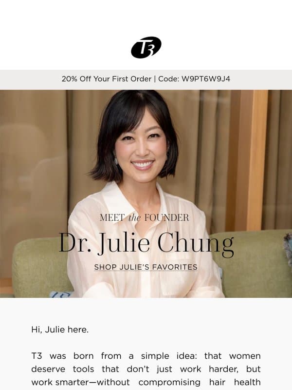 A Welcome Note From Our Co-Founder email from T3