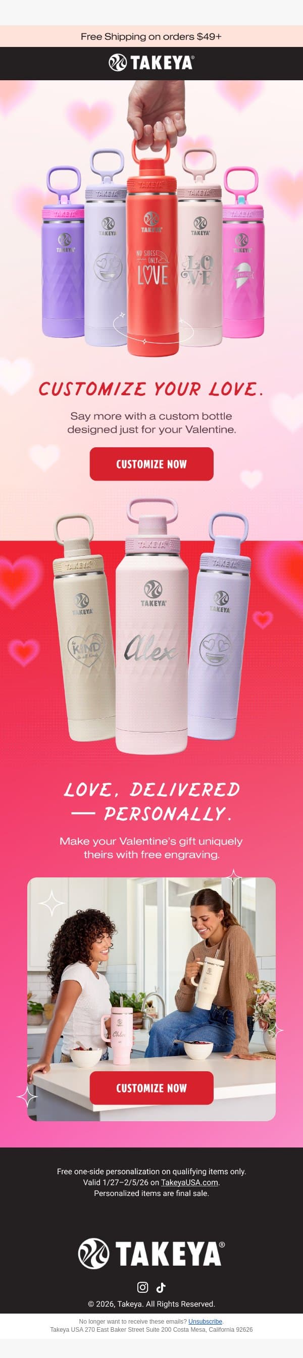 Love, Delivered — Personally. email from Takeya screenshot
