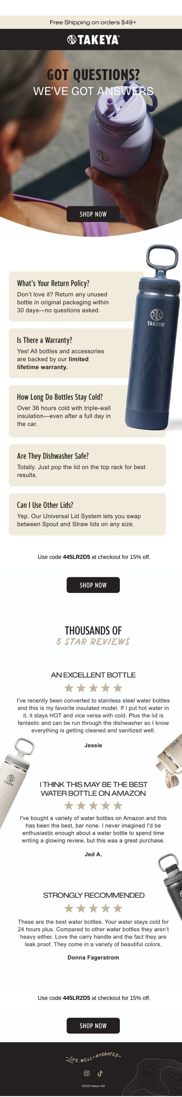 Your 15% Off Code Expires in 48 Hours! email from Takeya screenshot