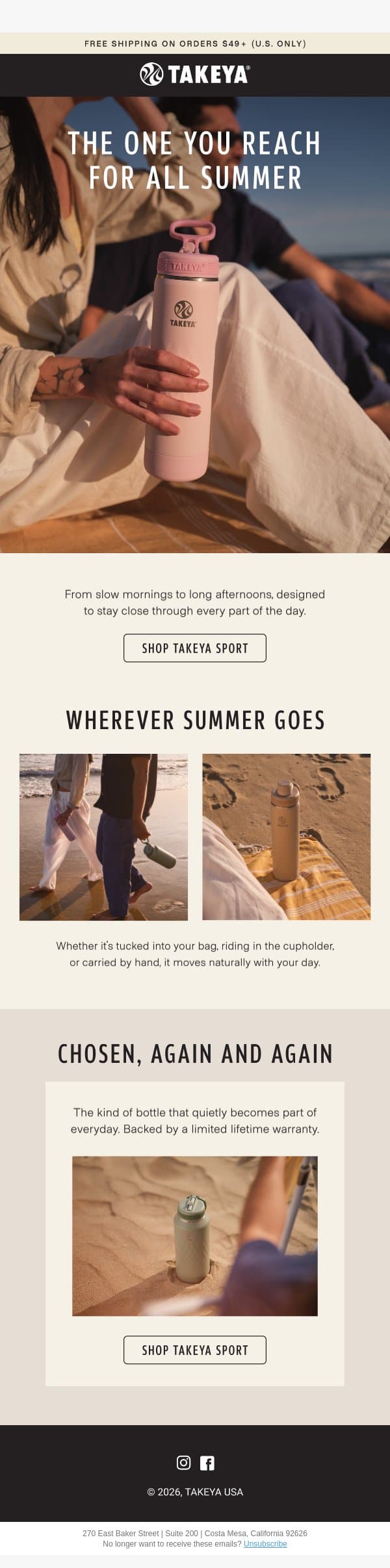 Wherever summer takes you email from Takeya screenshot