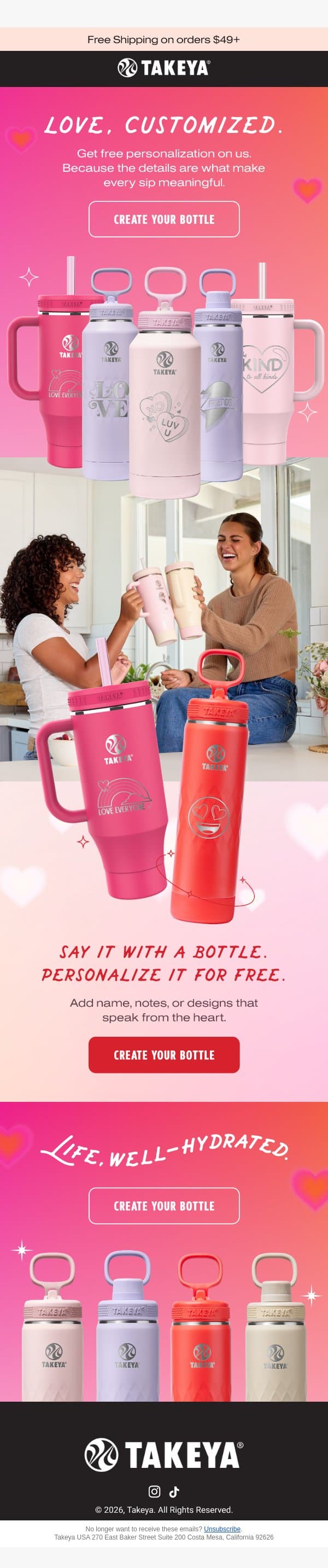 Personalize Your Valentine's Gift On Us! email from Takeya screenshot