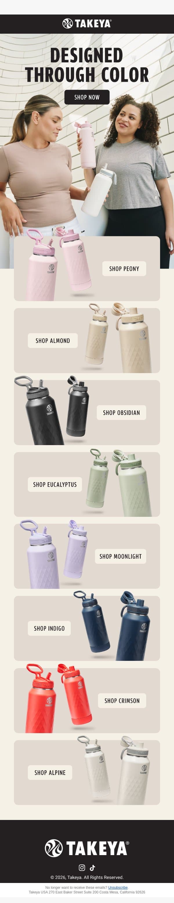 Color First. Hydration Always. email from Takeya screenshot