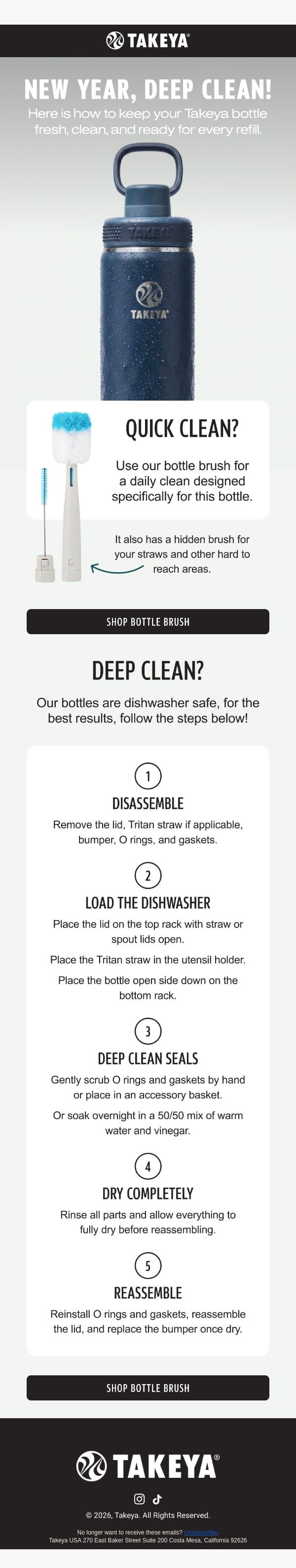 Ready to Refresh? Clean Your Bottles! 🧼 email from Takeya screenshot