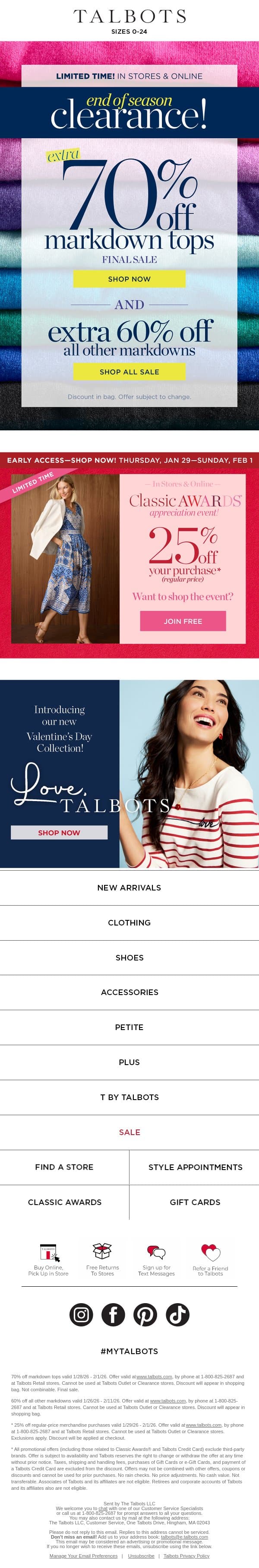 Don’t miss these TOPS: Extra 70% off email from Talbots screenshot