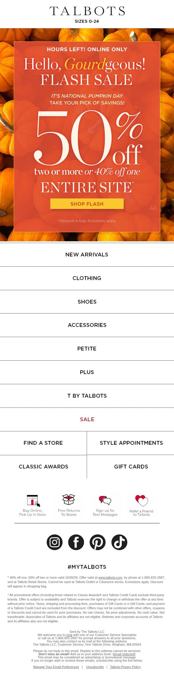 ⚡ HOURS LEFT for 50% off 2 or more ⚡ email from Talbots screenshot