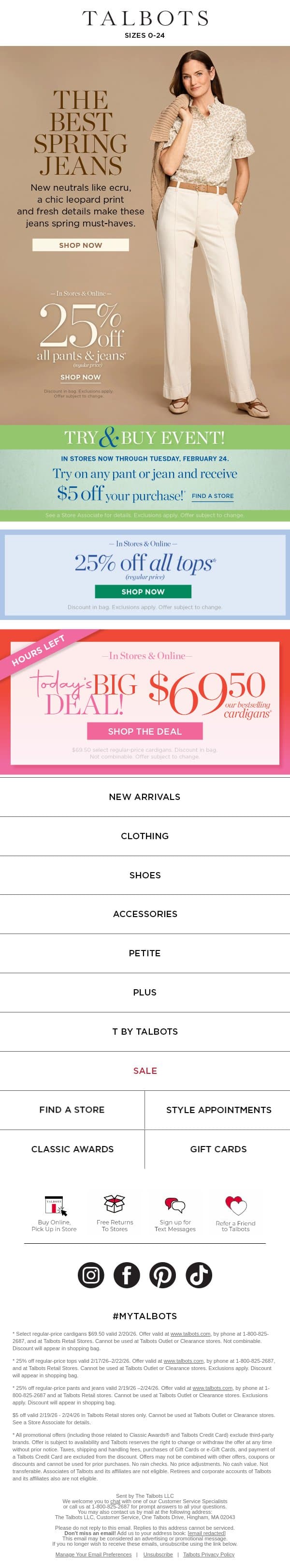 Spring Denim Refresh + 25% off pants & jeans! email from Talbots screenshot