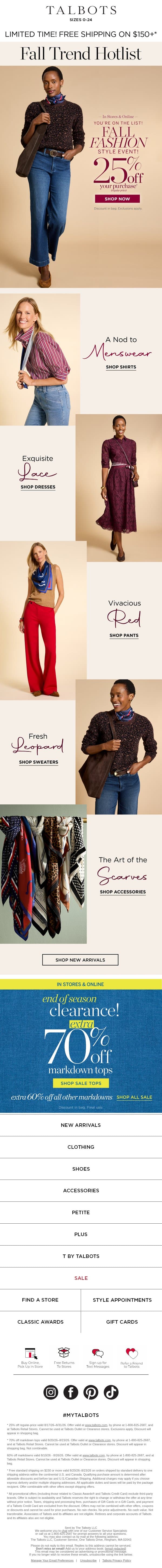 Fall Fashion Trends + 25% off your purchase email from Talbots screenshot