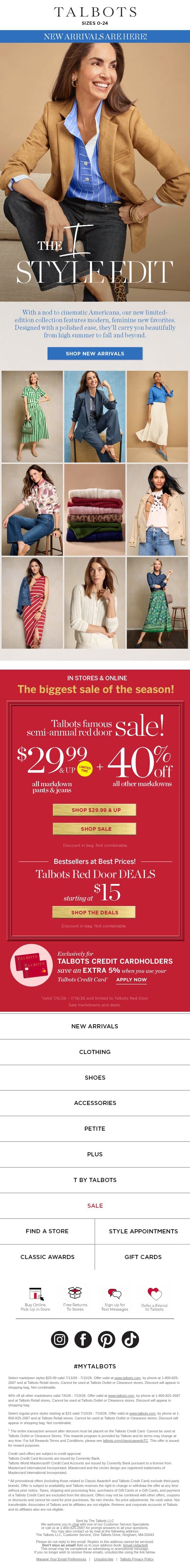 📣 NEW ARRIVALS are here! email from Talbots screenshot