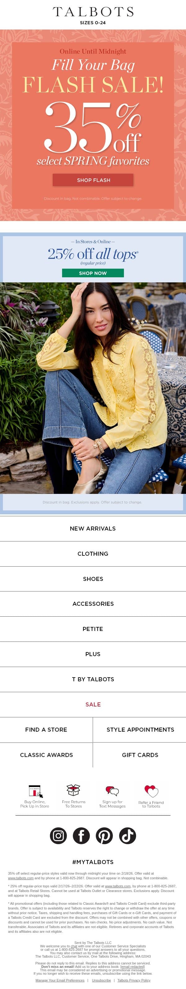 ⚡ FLASH SALE ⚡ 35% off select SPRING favorites email from Talbots screenshot