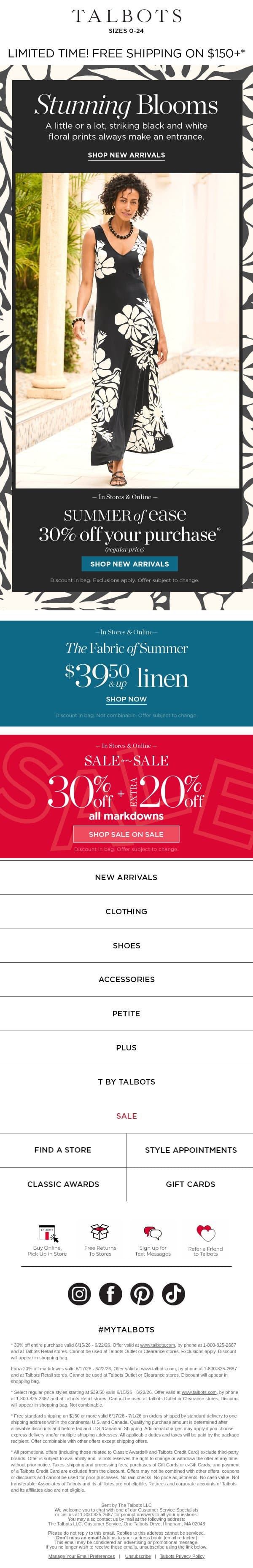 30% off + NEW Graphic Floral Print email from Talbots screenshot