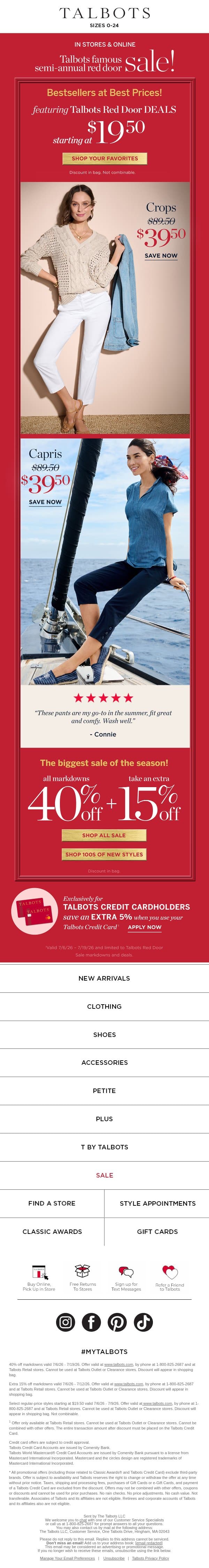 $39.50 PERFECT CROPS—time to stock up! email from Talbots screenshot