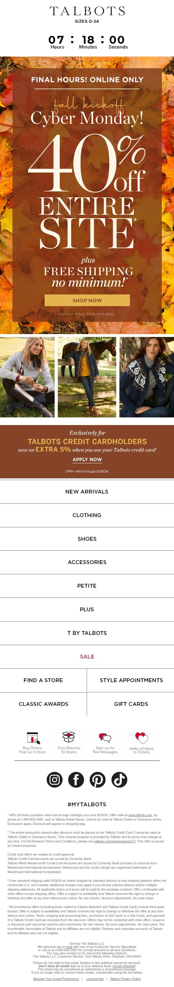 ⌛ FINAL HOURS 40% off ENTIRE SITE* email from Talbots screenshot