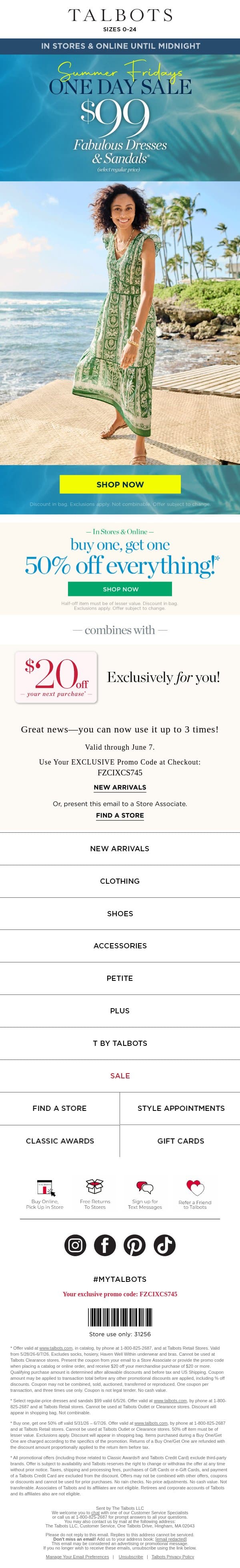 BOGO 50% off + The Color Combo of the Season email from Talbots screenshot