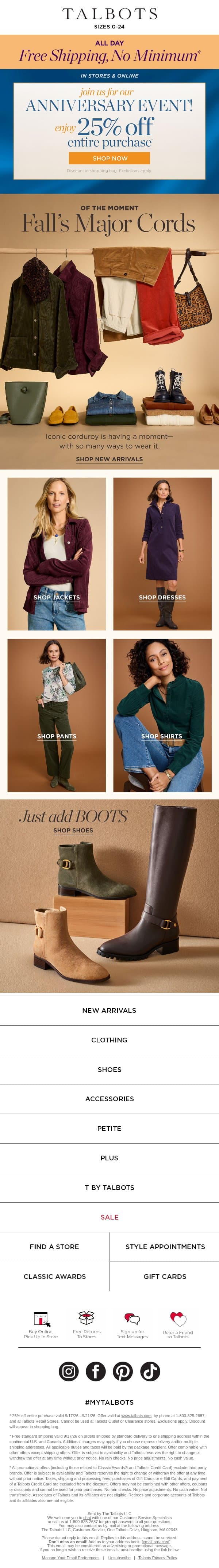 Fall Trends to Try + FREE shipping, no minimum* email from Talbots screenshot