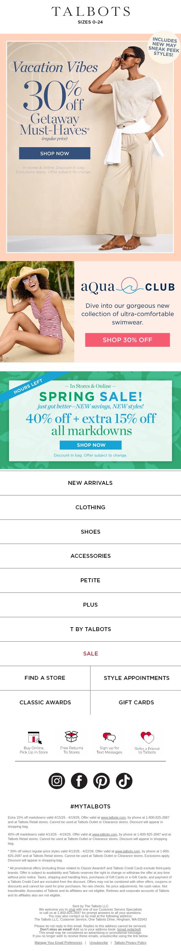 ✈️ 30% off Getaway Must-Haves is ENDING* email from Talbots screenshot