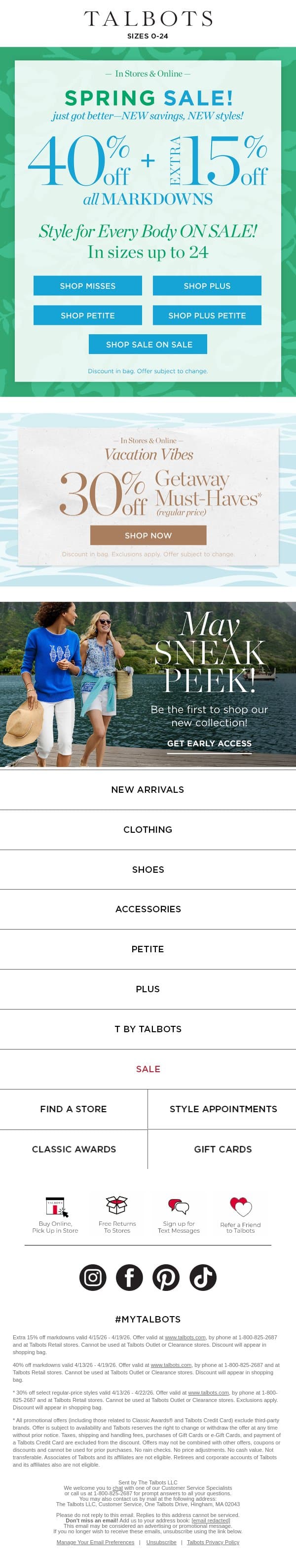 👀 See what’s an EXTRA 40% + 15% off! email from Talbots screenshot
