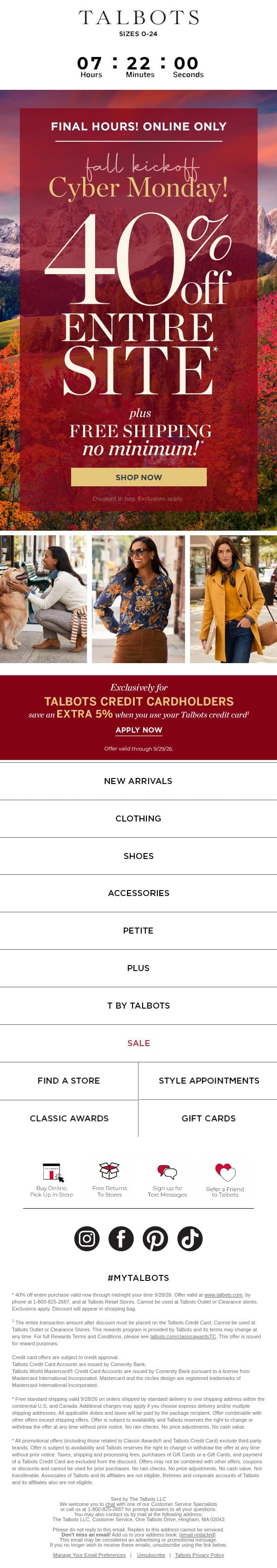 ⌛ Time’s running out for 40% off EVERYTHING!* email from Talbots screenshot